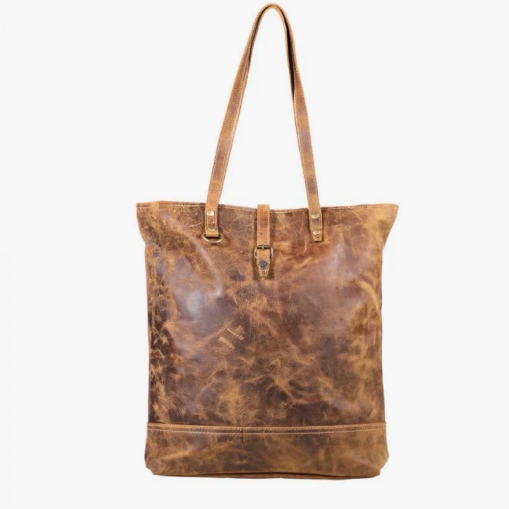 Myra Bag Classic Distressed Leather Tote Bag in Brown